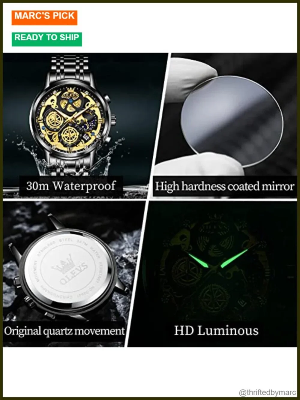 Luxury Chronograph Stainless Steel Watch with Date Business Classic Dress Watch